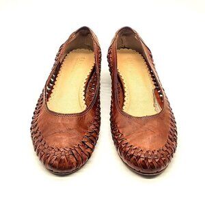 David Tate Handmade Pisa Cognac Italian Leather Woven Flats 8M